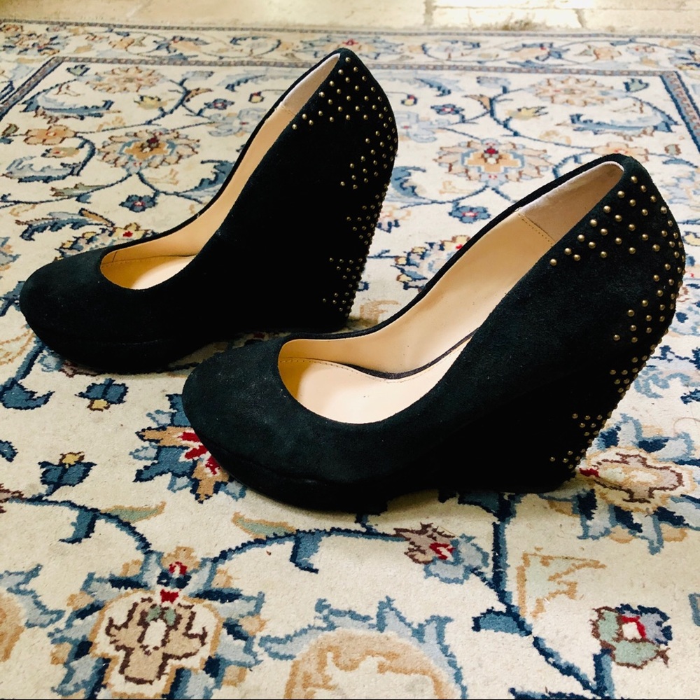 Black with Gold Studs Suede Wedges closed toed